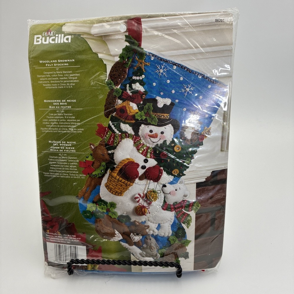 Bucilla Woodland Snowman Felt Christmas Stocking Kit 86201 18 Inch DIY NIP 2010